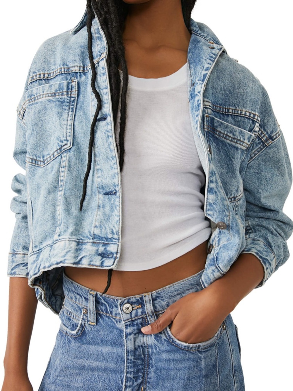 NWOT - Light Wash Cropped Denim Jacket with White Tank